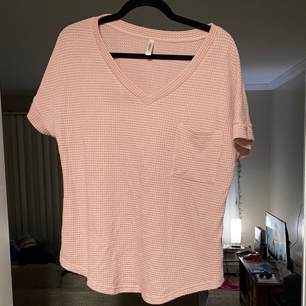 V-Neck Waffle Knit Tee - Size M